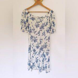 Mango - Blue and White Floral Mini Dress - Size 6